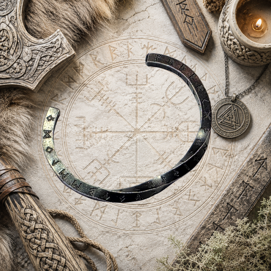 Twisted Oath Ring with Runes // Blackened Forged Finish